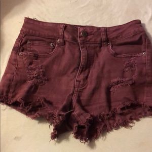 Maroon American Eagle stretch jean shorts